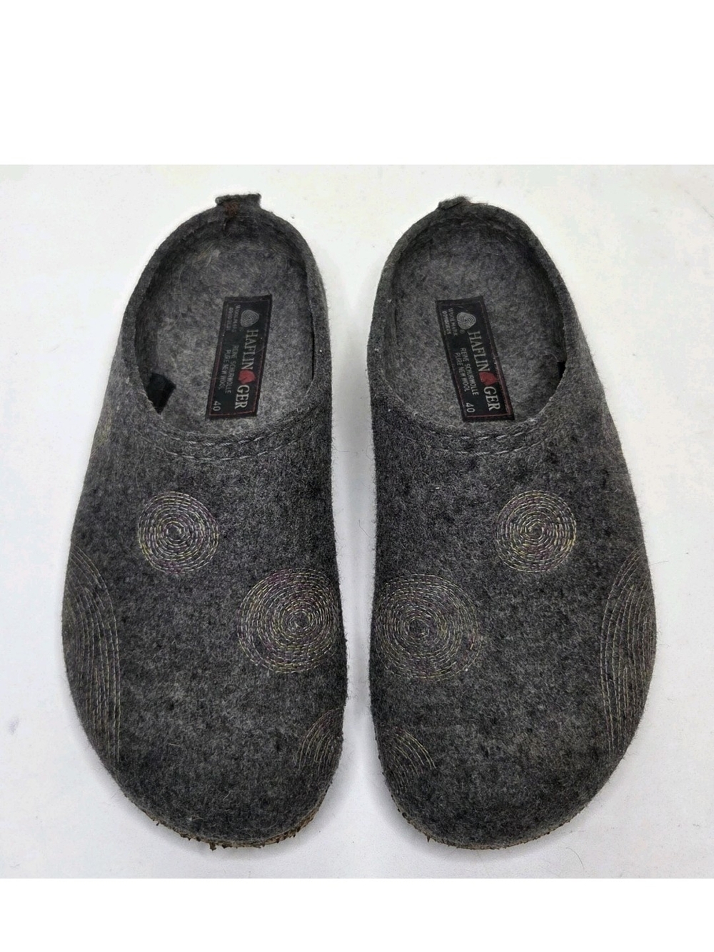 Haflinger Spirit Clogs Wool Womens EU 40 US 9 Spiral Embroidery Gray Gorpcore